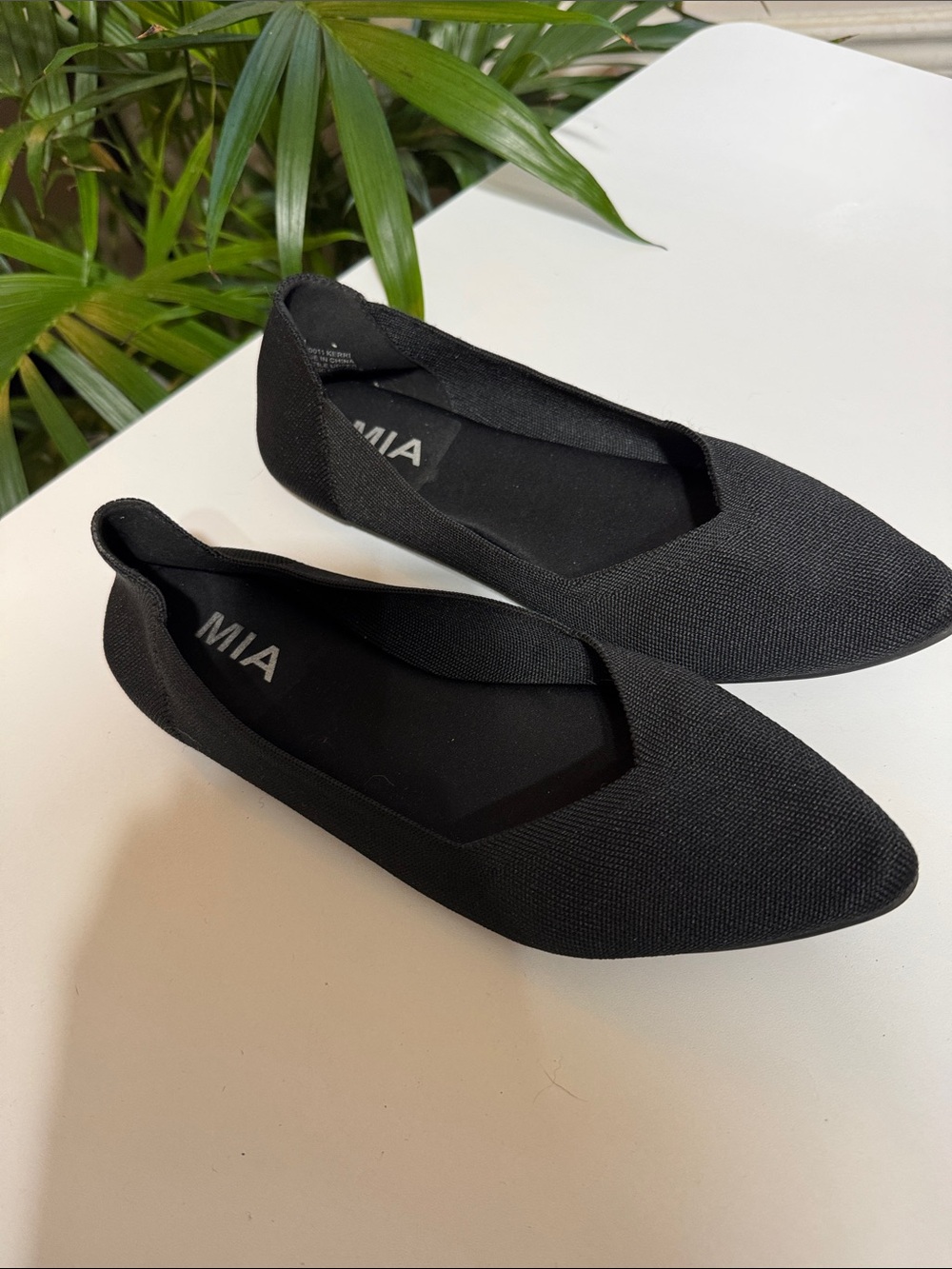 MIA Black Pointed Knit Slip-On Flats